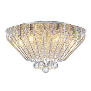 16.93 in. 6-Light Chrome Crystal Flush Mount Ceiling Light with Diamond Design