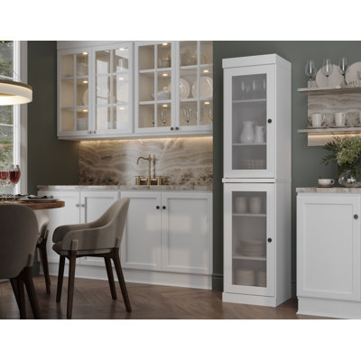 Jaylena 100% Solid Wood 16.5" Pantry Cabinet with Frosted Glass Doors and Adjustable Shelves