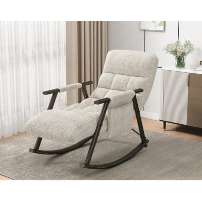 Casual Folding Rocking Chair Upholstered, Lounge Rocking Chair Adjustable High Back And Foot Rest