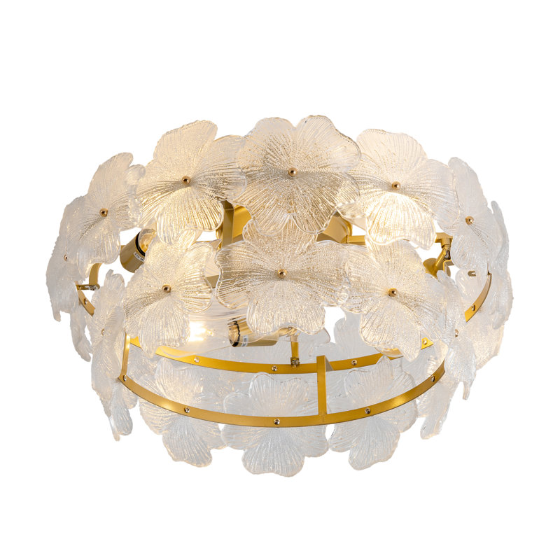 Ventilateur de plafond encastré de 20,5 pouces avec lumière, conception en cristal floral, moteur à courant continu silencieux réversible à 6 vitesses, télécommande et contrôle d'application, base d'ampoule E26, pour le salon de la chambre à coucher