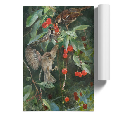 Sparrows in a Cherry Tree by Bruno Liljefors - Frameless Print