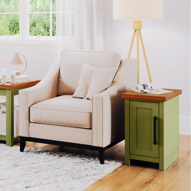 Table de chevet 14 pouces, aucun assemblage requis, finition bois fruitier, Vert