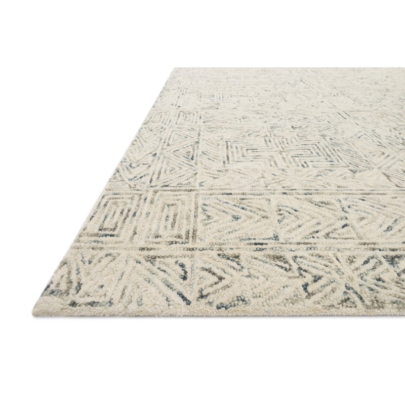 Tapis bleu / beige en laine touffeté à la main Maximillian, Rectangle 7 pi 9 po x 9 pi 9 po
