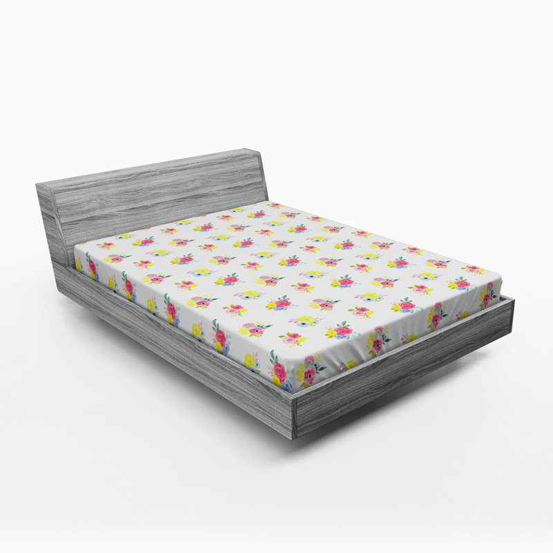 Microfiber Floral Fitted Sheet, Full Fitted Sheet, Pink/Gray Floral