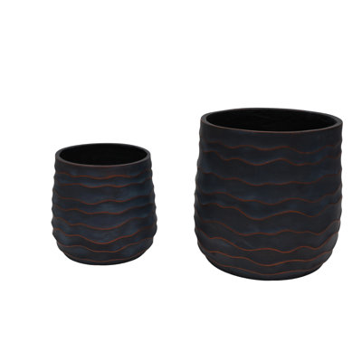 Grand pot à fleurs rond en 2, fabriqué en oxyde de magnésium, léger, avec trou de drainage, adapté pour la plantation intérieure et extérieure, pots de fleurs en oxyde de cuivre et gris décoratifs modernes, légers avec texture, et