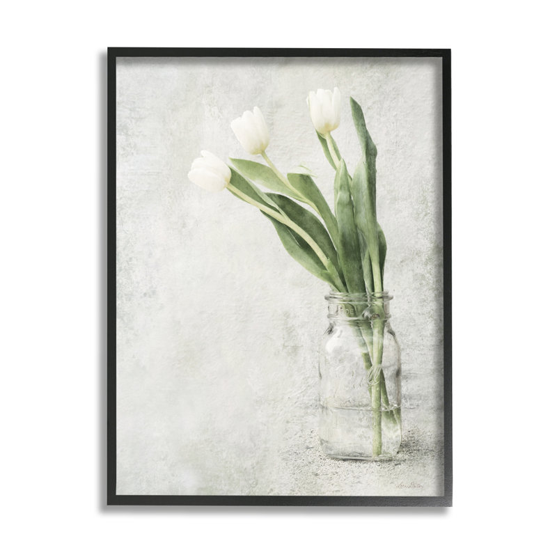 «Asymmetric Tulips Country Jar» par Lori Deiter - Cadre flottant, impression sur bois, Giclée encadrée noir minuit