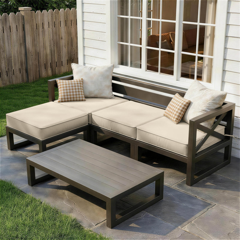 19“x19”x4“ Outdoor Seat Cushions High-Resilience Foam Chair Cushion with Handle and Non-Slip Bottom, Cream