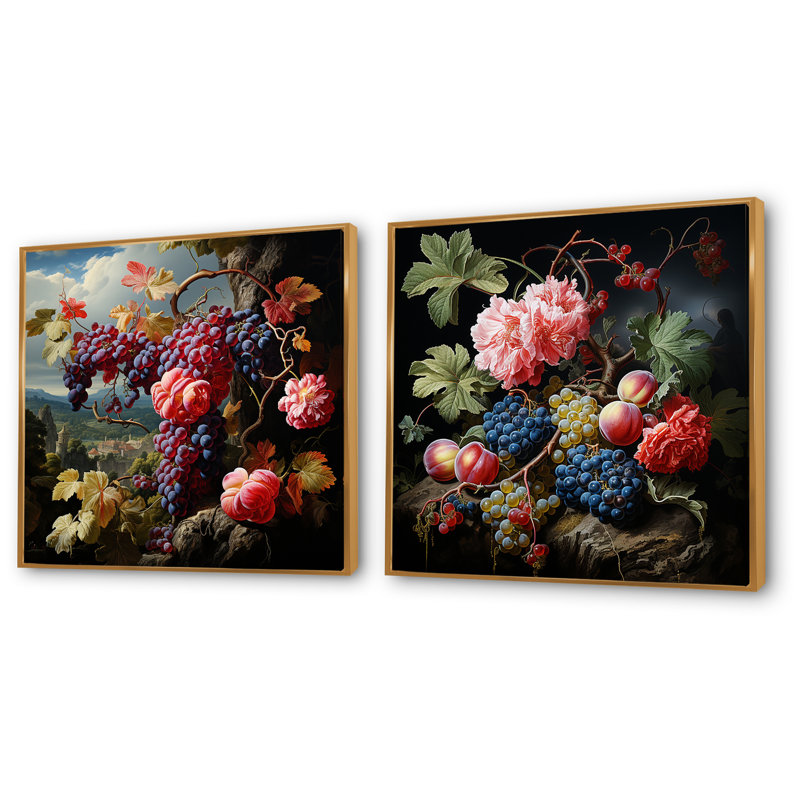 Ensemble de 2 peintures murales Renaissance I, Cadre flottant doré, H 36 po x l 73 po x P 1,5 po