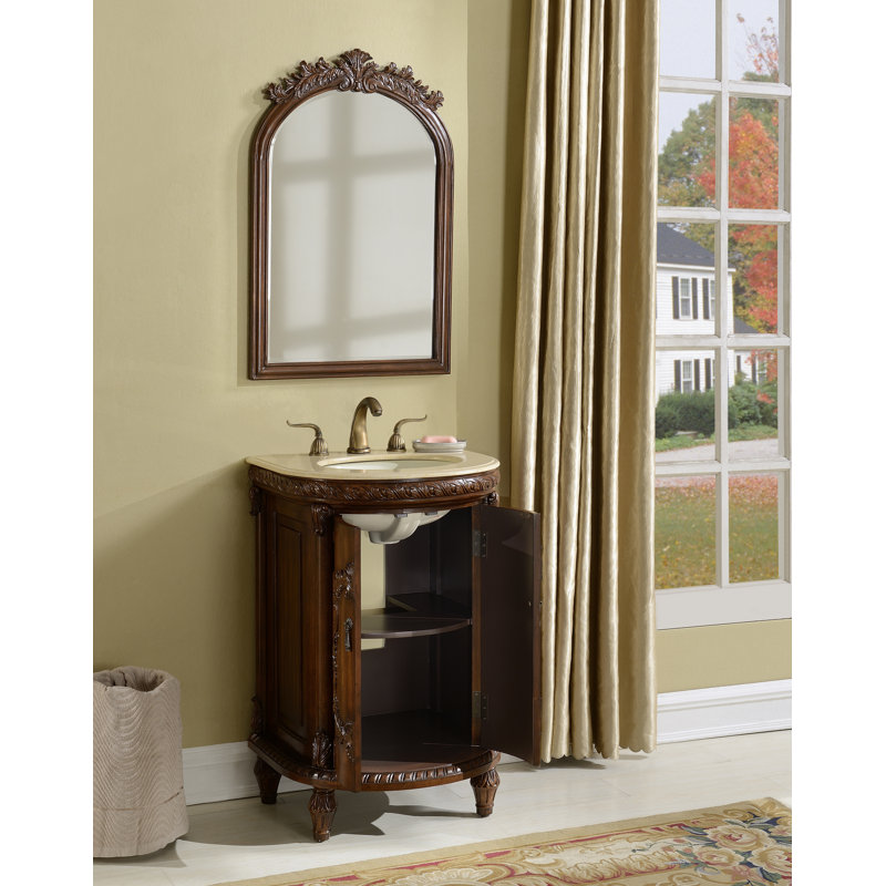 Aravale 21'' Single Bathroom Vanity with Top, Teak, Cream Marble