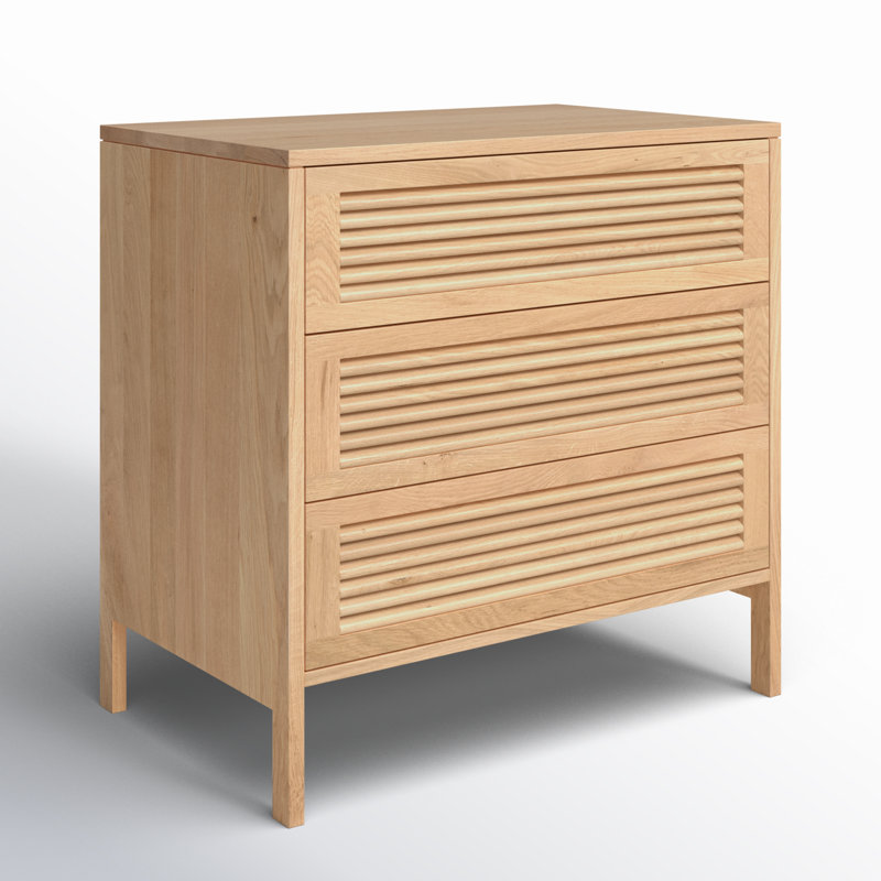 Tomiya Natural Oak 3-Drawer Nightstand with Shutter Facade