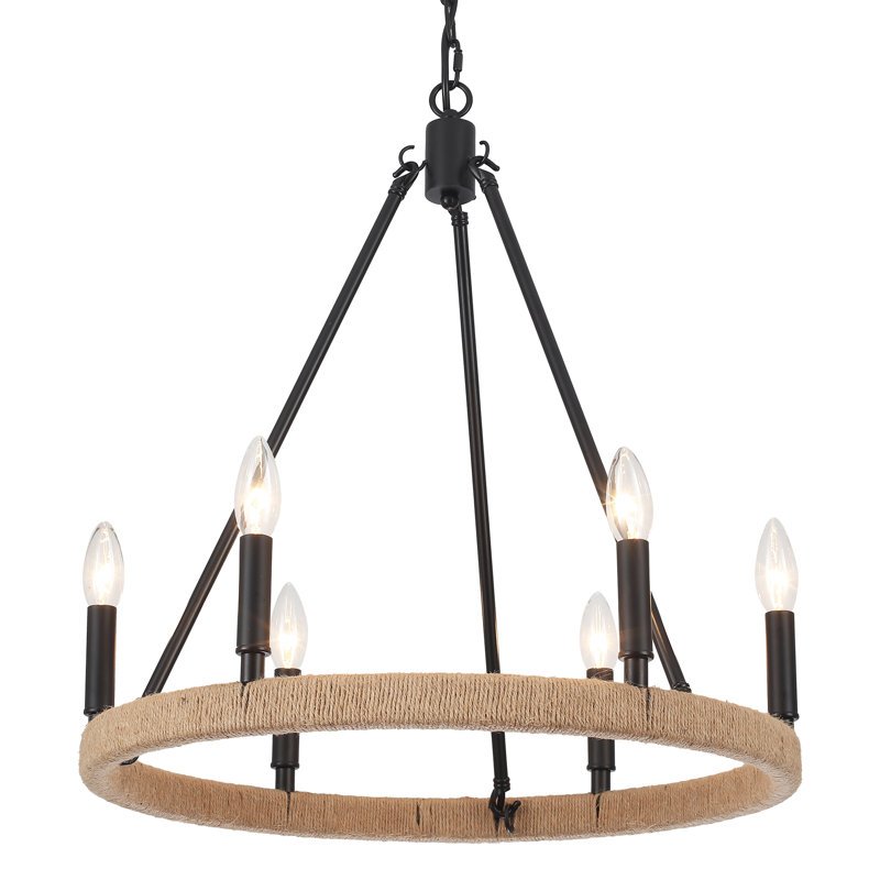 Hendon Dimmable Wagon Wheel Chandelier, Black, 6 - Lights