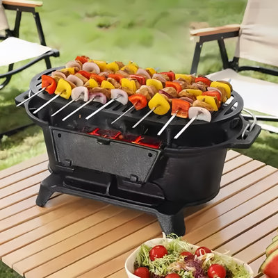 Oval Cast Iron Grill Outdoor, Portable Charcoal Grill and Tabletop Cast Iron Skillet - 100% Cast Iron, Enameled, Durable, Small Charcoal Grill, Campin -  Shenzhen Jinhongxiang Energy Technology Co., Ltd, P191404