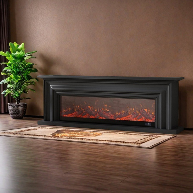 Elegant three-dimensional line design fireplace, 27.55" H x 94.48" W x 12.99" D, Black