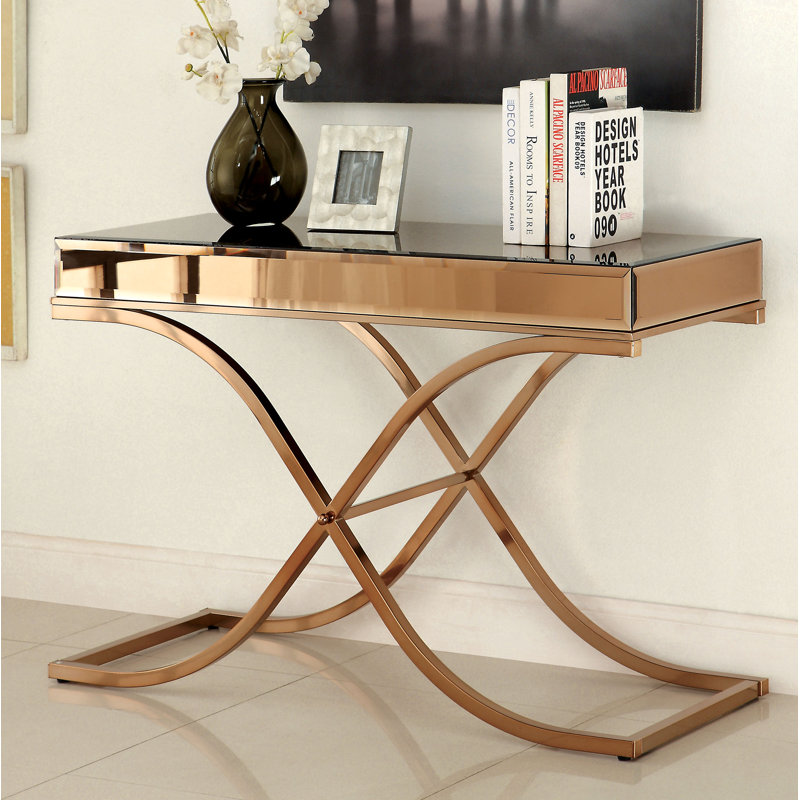 Chilhowie Glass Top Coffee Table, Black Top/Gold Base