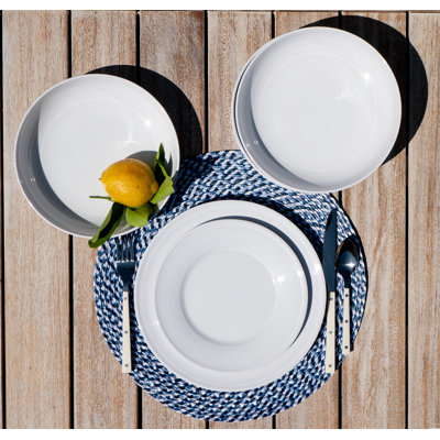 Madison 18 Piece Dinnerware set, 6 Dinner Plates, 6 Salad Plates, 6 Bowls, Microwave Safe, Dishwasher Safe, Durable - Blue & White Color