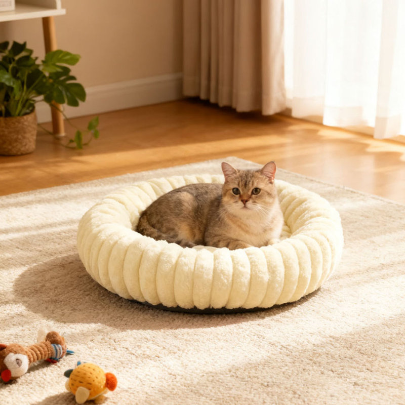 Faux Fur Pet Bed, Yellow, 60cm W x 60cm D