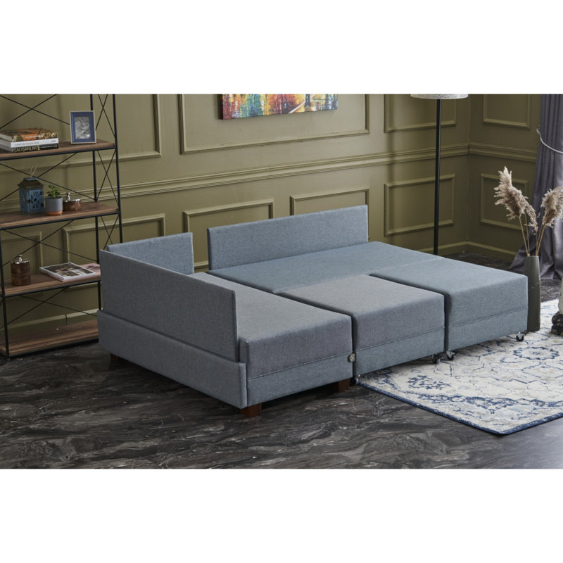 Canapé modulaire 4 pièces Highlawn, Face à la droite, 100 % coton bleu