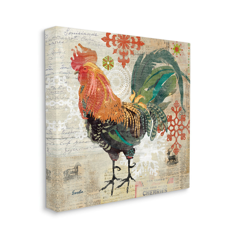 «Kitchen Rooster Farmhouse Collage» par Evelia Designs - impression sur toile tendue, H 17 po x l 17 po x P 1,5 po