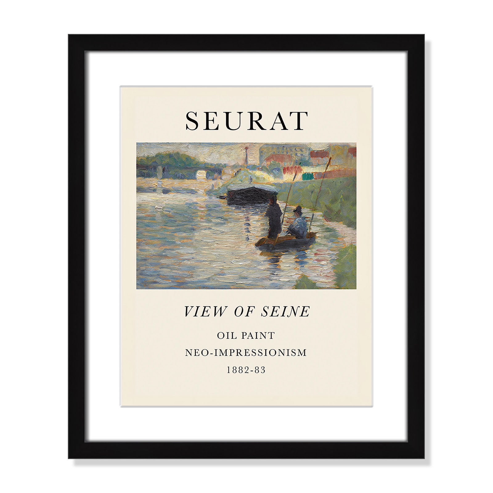 Old Masters Collection "View of Seine" Print, Black Single Picture Frame, Yes, 19" H x 16" W x 1.25" D