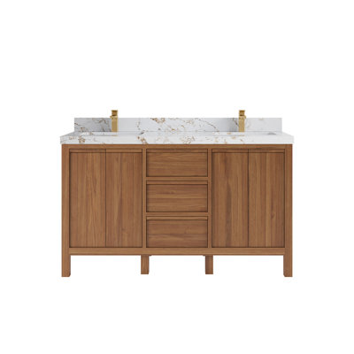 60 po Elizabeth X P 22 po D Meuble-lavabo double en quartz naturel foncé avec quartz