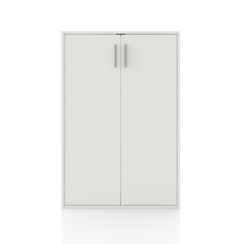 Bibliothèque de rangement en bois à 3 niveaux avec portes H 35,5 "Breayla, Blanc