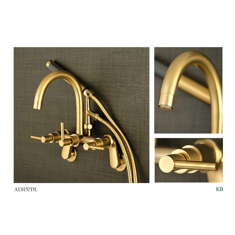Brushed Brass Wall Mount Tub Faucet with Hand Shower