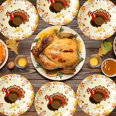 10-Piece Happy Thanksgiving Tableware Set Party Supplies - Autumns Harvests Pattern Disposable Plates Perfects For Fall And Thanksgiving Dinner BBQ Picnics