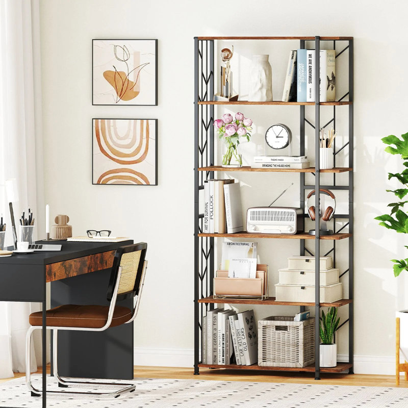 180cm H x 80cm W Metal Bookcase, Brown/Black