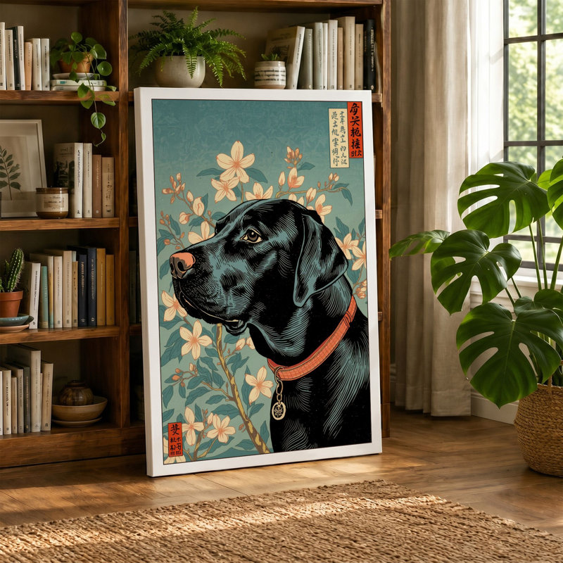 Japanese Portrait with Florals Japandi - Wrapped Canvas, 30x20 - 76.2 x 50.8 cm, Taupe Border