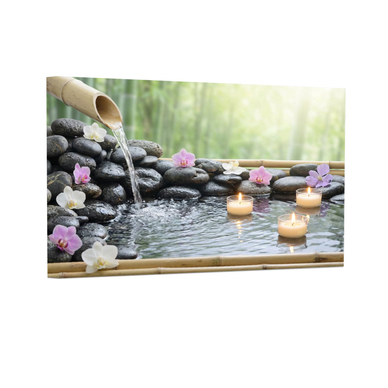 Mode Calme Eau Bambou Roches Bougies Fleurs Lumière Nature Paix, H 12 po x l 18 po