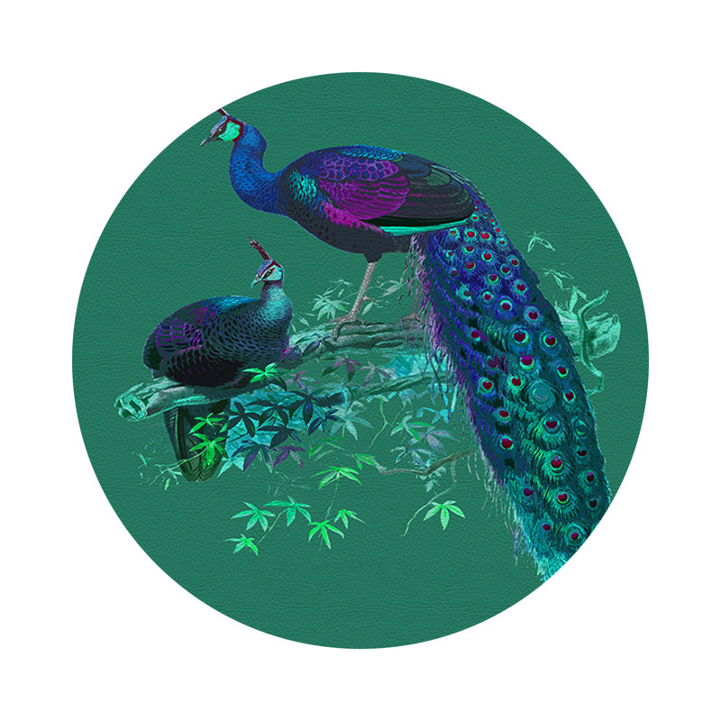 Family Pheasants Pinot Vegan Leather Round Coasters, Peacock