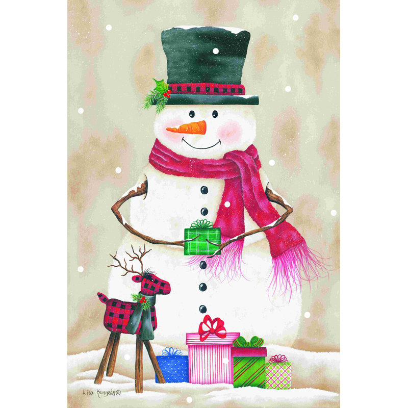 " Snowman With Presents " by Lisa Kennedy Painting Print, 18" H x 12" W x 1.25" D