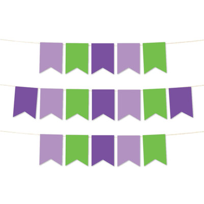 Koyal Wholesale Pennant Banner, Lavender, Kiwi Green, Purple, 24Pc, 12Ft, Tinkerbell