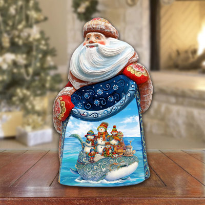 Bonhomme de neige voyage de Noël Figurine chef-d'œuvre sculptée en bois par Père Noël Debrekht