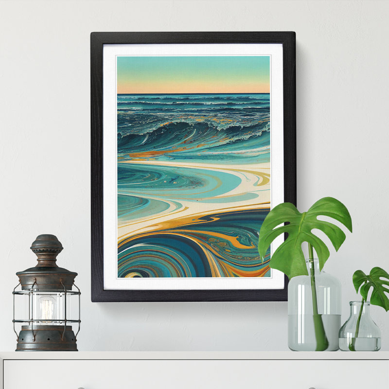 FRM-V0523-193X Beach Marbling Vol.2 - Picture Frame Print, Black, 64cm H x 46cm W