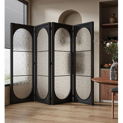 Medieval-Style Spruce Frame Glass Screen Folding Screen