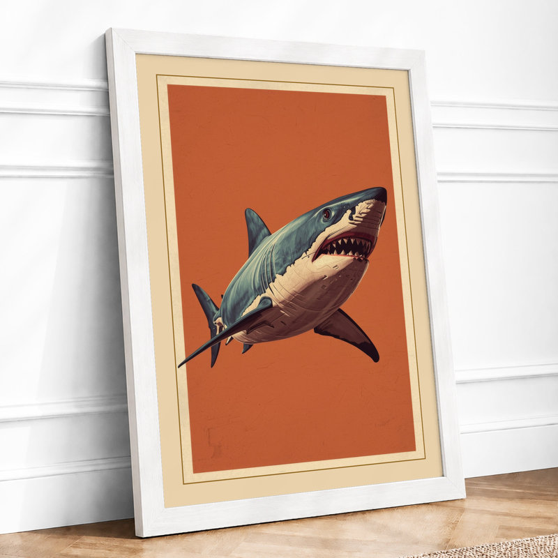 Great White Profile Coastal - Framed Print, A4 - 29.7 x 21.0 cm, White