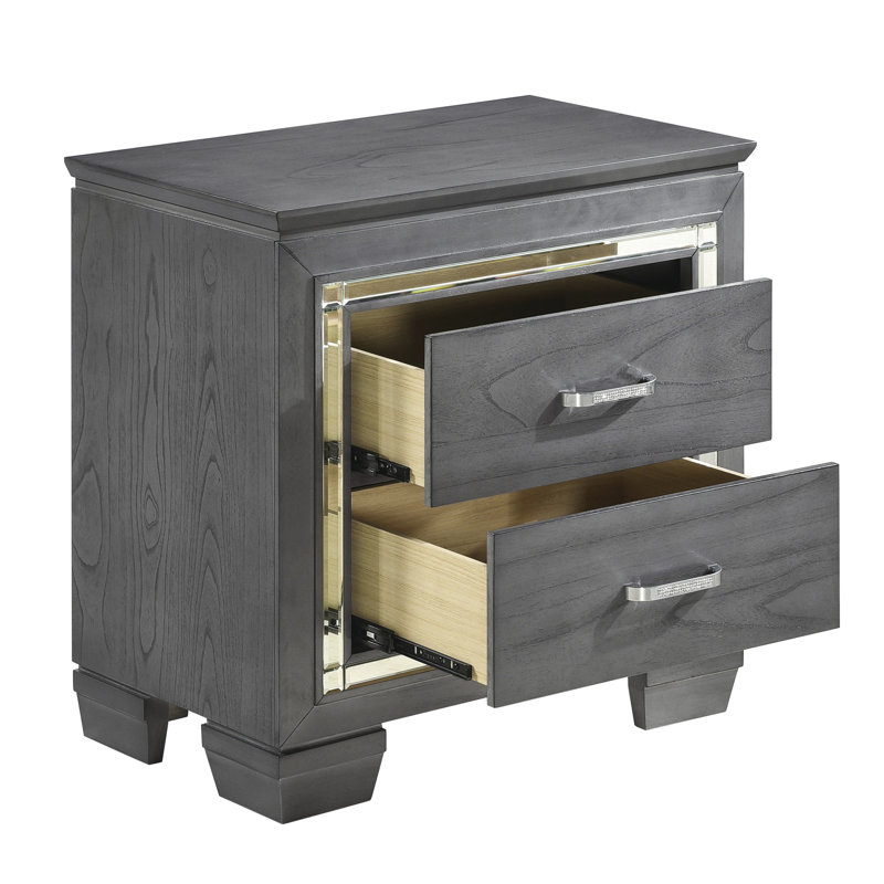 Table de chevet pour chambre à coucher avec 2 tiroirs et faux alligator, Gris