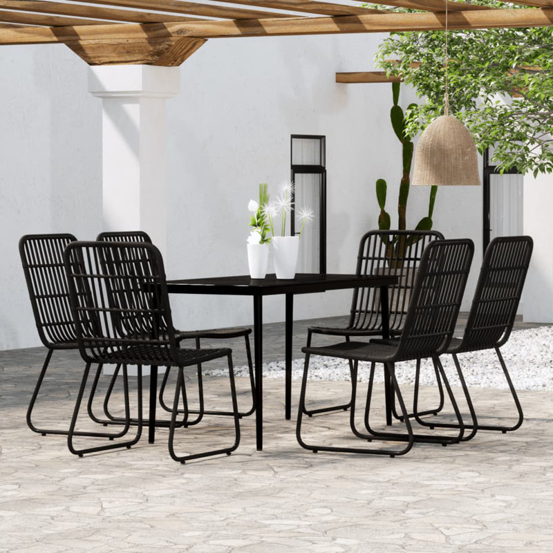 Helju 6 - Person Patio Dining Set with Rectangular Table, Black