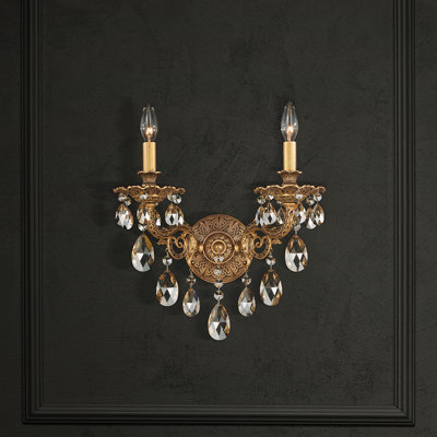 Milano 2 Light 13.5in x 15.5in Wall Sconce in Florentine Bronze with Clear Heritage Handcut Crystals