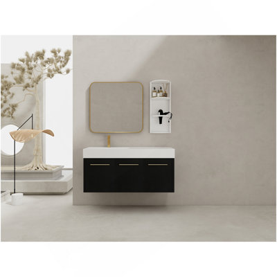 Meuble-lavabo mural 48 po avec lavabo et support de rangement