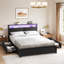 Lit Livia Queen avec 4 tiroirs et tête de lit ouverte avec rangement, lampe DEL réglable et station de recharge, sommier non requis, gris-960648537-975702965