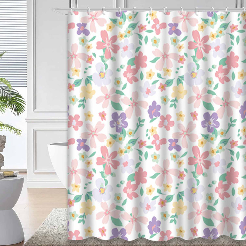 Rideau de douche rose avec 12 crochets Spring Summer, 72" L x 72" W