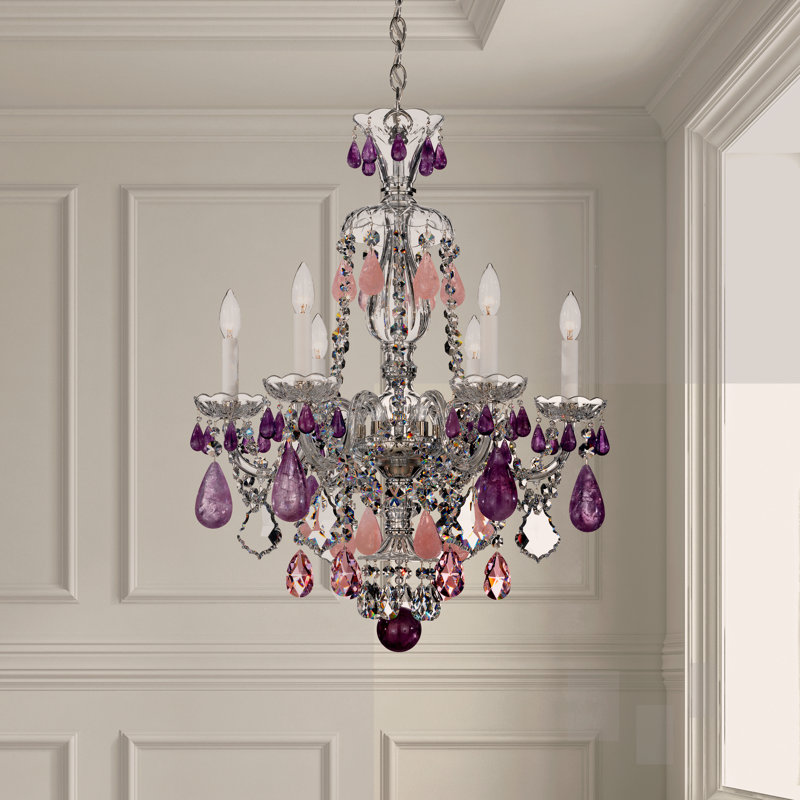 Hamilton 6 - Light Glass Chandelier, Amethyst, Silver