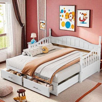Gerjet Elegant Extendable Daybed with Two Storage Drawers and Twin Size Trundle