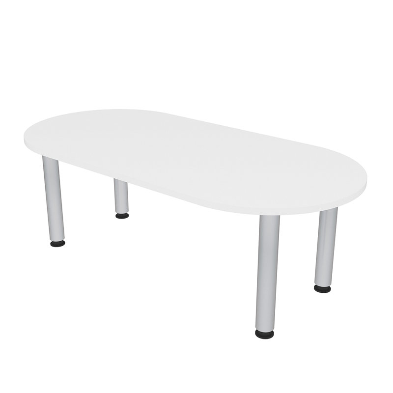Table de conférence en forme de piste de course avec pieds de poteau, L 60 po x l 36 po, Blanc classique, Argent argent