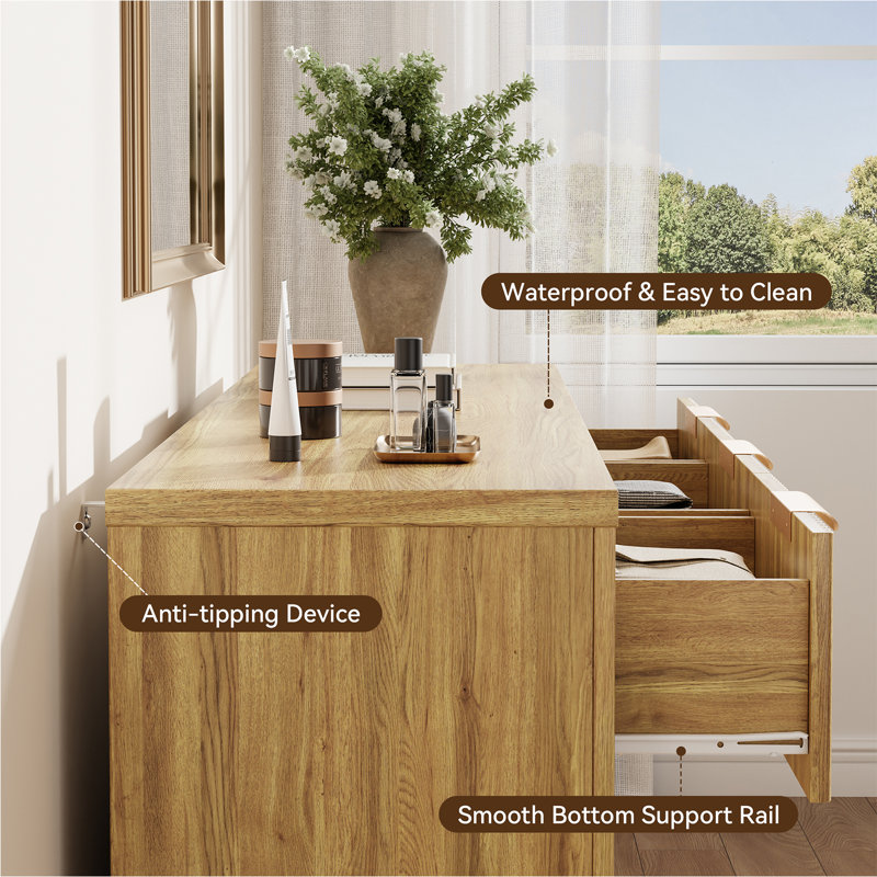 7 Dresser Chest, 7-Drawer Wood Double Dresser 54" TV Stand for Bedroom Hallway Entryway