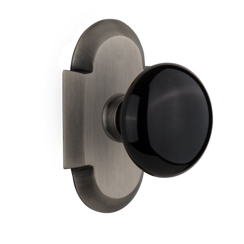 Cottage Plate with Black Porcelain Door Knob, Antique Pewter