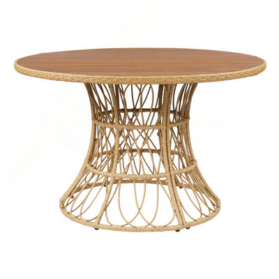 Durable Outdoor Dining Table - Round Acacia Wood Top & Wicker Base, Patio Table for 4 - 6, Garden Outdoor Furniture (Compatible with Matching Chairs)