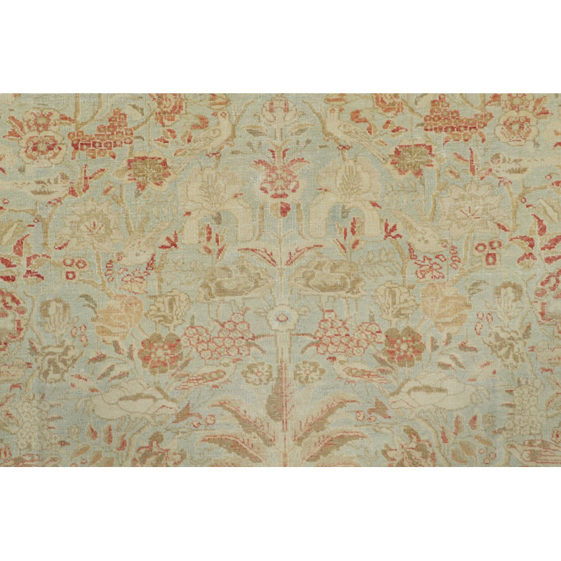 Antique Afghani Tabriz Rug In Green And Terracotta Floral Design - Rug & Kilim
